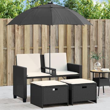 vidaXL Tuinbank 2-zits met parasol en voetenbanken poly, Verzenden, Nieuw