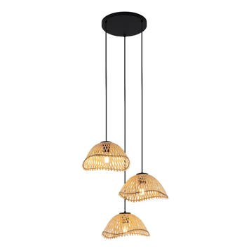 Bohemian hanglamp zwart met bamboe 3-lichts - Lily, Verzenden, Nieuw, Bohemian