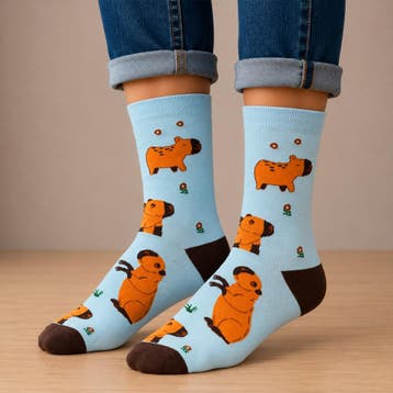Sokken Katoen - Capybara Print - Bruin Blauw - Maat 38-45, Nieuw