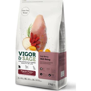 4x Vigor&Sage Hondenvoer Regular Puppy Well-Being Gojiber..., Verzenden, Hond