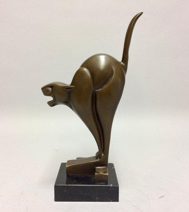 sculptuur, De blazende kat - 25 cm - Brons, Antiek en Kunst, Curiosa en Brocante