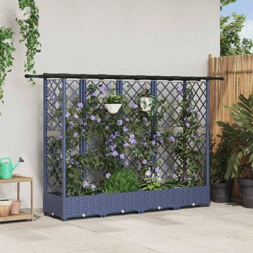 vidaXL Verhoogd Bed met Trellis en Dak Grijs 202,5 x 40 x, Verzenden, Nieuw, Minder dan 60 cm, 60 cm of meer