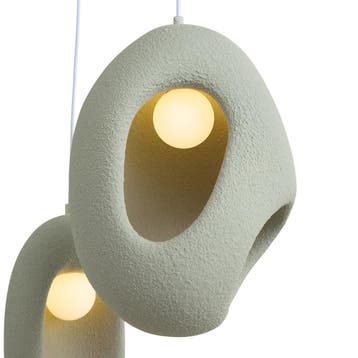 Japandi hanglamp wit met licht groene kap organisch, Verzenden, Nieuw, Kunststof, Japandi