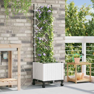 vidaXL Tuin Pot met Irrigatie en Wielen Wit 40 x 40 x 148 cm, Verzenden, Nieuw, Minder dan 60 cm, 60 cm of meer