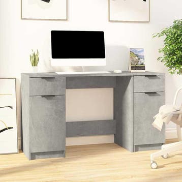 vidaXL Bureau met bijzetkast bewerkt hout betongrijs, Verzenden, Nieuw
