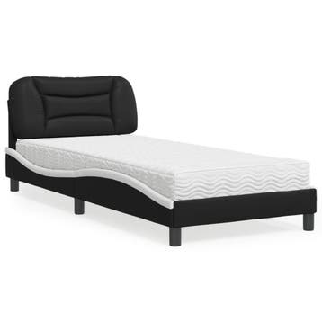 vidaXL Bed met matras Hvar kunstleer zwart en wit 80x200, Overige materialen, Eenpersoons, Verzenden, Zwart