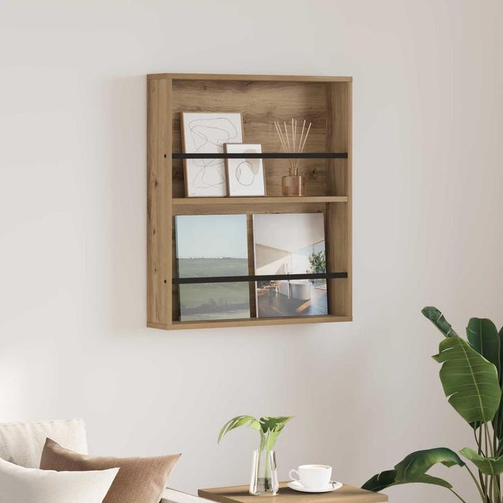 vidaXL Tijdschrift Rek Artisan Eiken 60 x 12 x 70 cm Bewerkt, Huis en Inrichting, Woonaccessoires | Krantenbakken en Lectuurbakken