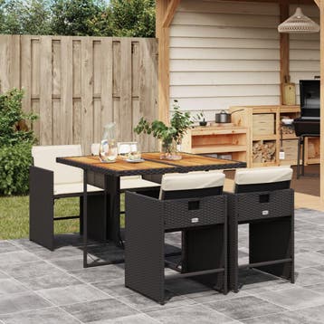vidaXL 5-delige Tuinset met kussens poly rattan zwart, Verzenden, Nieuw, 4 zitplaatsen, Tuinset