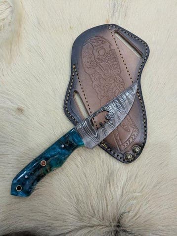 Turquoise Trail Damascus Knife 234 – Artisan Fixed Blade