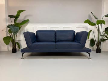 2x Brühl Moule Large Sofa leer blauw slaapbank met slaapfunc, Tweepersoons, Leer, Ophalen of Verzenden, Zo goed als nieuw