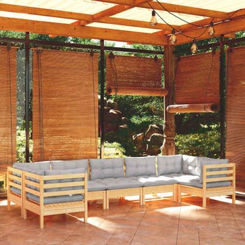 vidaXL 7-delige Loungeset met grijze kussens grenenhout, Verzenden, Nieuw, 7 zitplaatsen, Loungeset