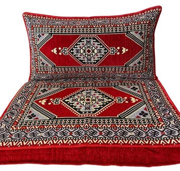 Kelim - 95 cm - 70 cm - Ottomaanse poef en kussen