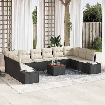 vidaXL Tuin Sofa Set 11 st Zwart en wit, Verzenden, Nieuw, Meer dan 8 zitplaatsen