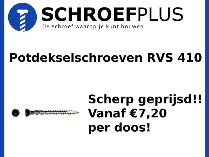 Potdekselschroeven RVS 410 – Nu 10% extra korting!, Doe-het-zelf en Verbouw, IJzerwaren en Bevestigingsmiddelen, Nieuw, Rvs, Verzenden