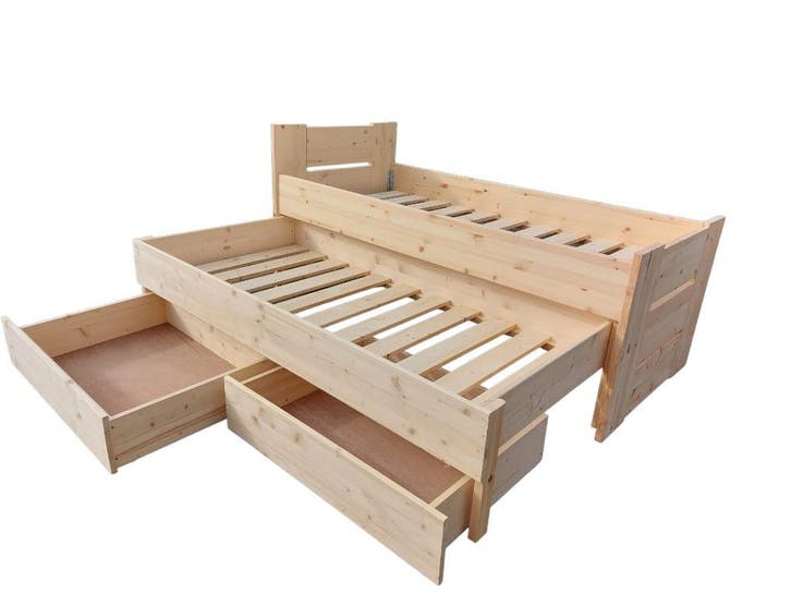 houten 1-persoonsbed HARMEN onderbed-2 laden  80x190-90x220, Huis en Inrichting, Slaapkamer | Bedden, Nieuw, Ophalen