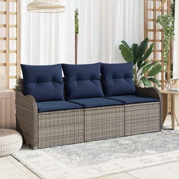 vidaXL Tuin Sofa Set 3 st Grijs poly rattan, Verzenden, Nieuw, Rotan, 3 zitplaatsen
