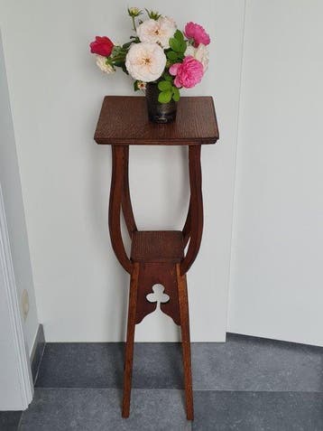 Plantentafel - Antieke eikenhouten plantenstandaard / zuil –