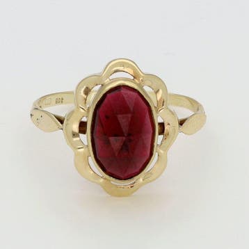 Ring - 14 karaat Geel goud - Granaat, Nieuw