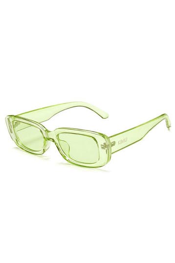KIMU® Rechthoekige Zonnebril Y2K Kunststof Lichtgroene Montu, Sieraden, Tassen en Uiterlijk, Ophalen of Verzenden, Nieuw, Groen