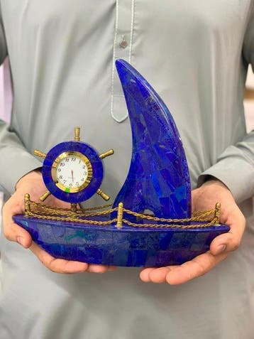 Lapis Lazuli Grote Maat Zeilbootklok - Hoogte: 250 mm -