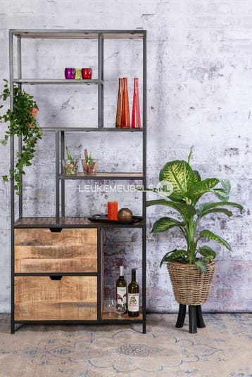 Boekenrek Bueno-Mango met 2 lades, Overige houtsoorten, Verzenden, Nieuw, 50 tot 100 cm