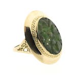 Gouden ring met Nefriet-jade, Sieraden, Tassen en Uiterlijk, Ringen, Gebruikt, Overige kleuren, Ophalen of Verzenden, 17 tot 18