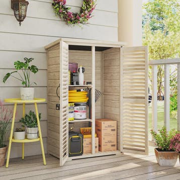 Outsunny Houten Tuinkast met Louvreduren - Fir Hout - 75x50x, Tuin en Terras, Verzenden, Nieuw