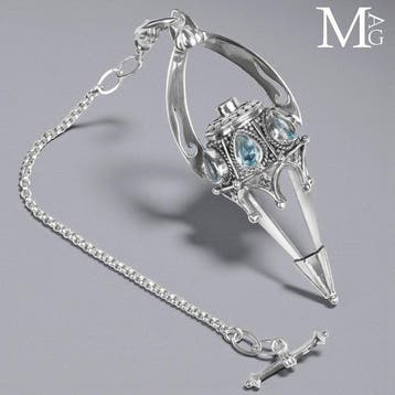 Gothic sterlingzilverhanger - heldere kwarts en aquamarijn
