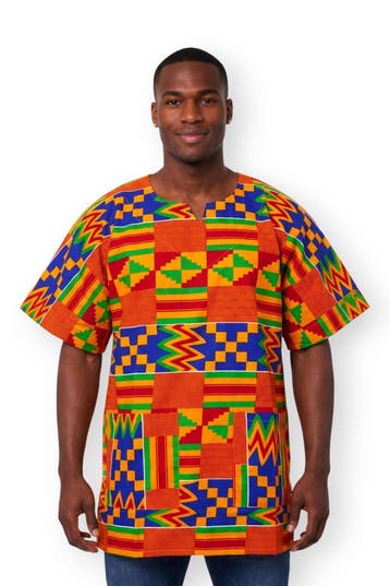 Geel Blauw Kente Dashiki Shirt / Dashiki Jurk - Afrikaans sh, Ophalen of Verzenden, Nieuw