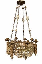 Fraaie bewerkte grote Gotische godslamp - Antiek - Brons -
