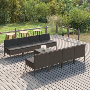 vidaXL 9-delige Loungeset met kussens poly rattan grijs, Verzenden, Nieuw, Loungeset