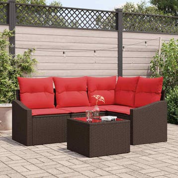 vidaXL Bankstel 5 st Bruin poly rattan, Verzenden, Nieuw, 5 zitplaatsen