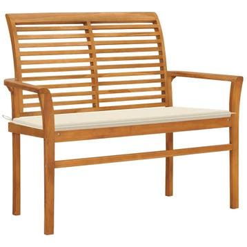 vidaXL Tuinbank met crèmekleurig kussen 112 cm massief, Verzenden, Nieuw, Teakhout