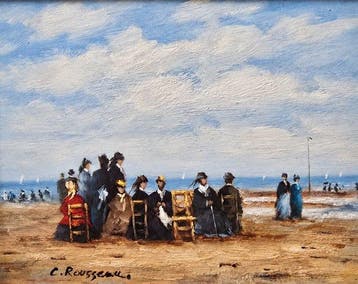 Camille Rousseau (1949–). - Beach Scene – Oil on Panel