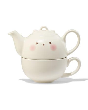 HEMA Theepot 300ml met kopje keramiek gezichtje, Hobby en Vrije tijd, Theezakjes, Verzenden