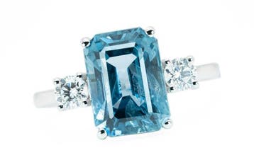 Ring - 14 karaat Witgoud, Blauw (Burma, geen hitte) -, Nieuw
