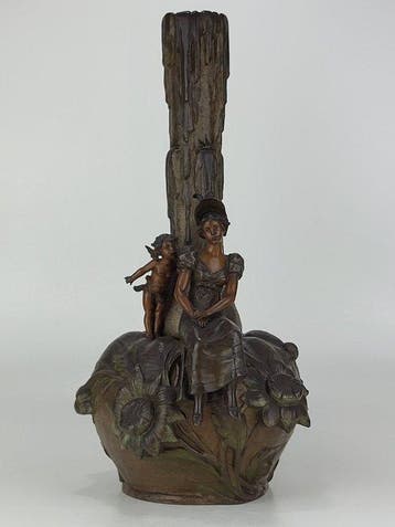 Vaas - Metaal - Vaas - stijl van A. Moreau