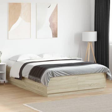 vidaXL Bedframe bewerkt hout sonoma eikenkleurig 140x200 cm, Bruin, Verzenden, 140 cm, 200 cm