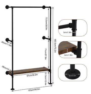 Industrieel Wandkledingrek met MDF Plank en Stalen Frame, Verzenden, Nieuw