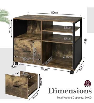 Verrijdbare Archiefkast met Laden – Industriële Printertafel, Verzenden, Nieuw in verpakking