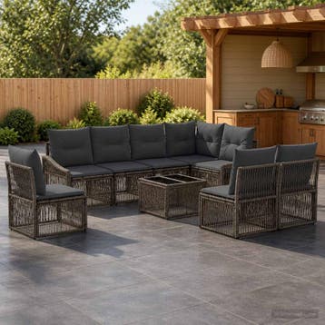 vidaXL Tuinbankenset 9 pcs Grijs poly rattan, Verzenden, Nieuw, Meer dan 8 zitplaatsen