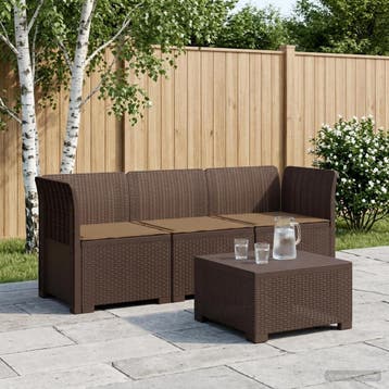 vidaXL 3-zits tuinbank met kussens in rattanlook PP Bruin, Verzenden, Nieuw