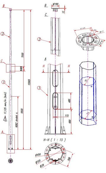 16 meter polygonale hoge stalen high mast met voetplaat / mo, Verzenden, Nieuw