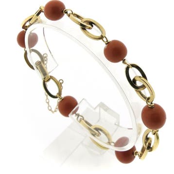 Antiek gouden armband met bloedkoraal kralen., Gebruikt, Ophalen of Verzenden, Met edelsteen, Goud