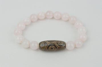 Tibetaanse DZI-kraal en Roze Kwarts - Armband