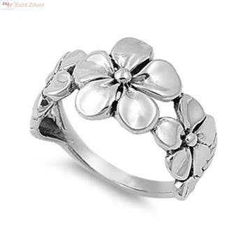 Zilveren bloemen plumeria ring, Verzenden, Nieuw, Zilver
