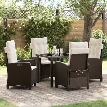 vidaXL Tuin eettafelset met kussen 5 pcs Bruin poly rattan, Verzenden, Nieuw, Rotan, 5 zitplaatsen