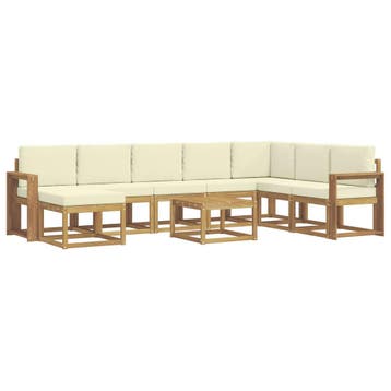 vidaXL Buiten bankenset met kussen 9 pcs Wit en crèmekleurig, Verzenden, Nieuw