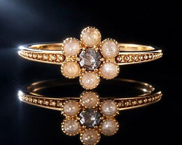 925 zilver verguld, ioliet en agaat - Flower - Ring, Verzamelen