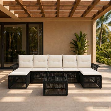 vidaXL Tuinbankenset 8 pcs Zwart poly rattan, Tuin en Terras, Tuinsets en Loungesets, Verzenden, Nieuw, 8 zitplaatsen